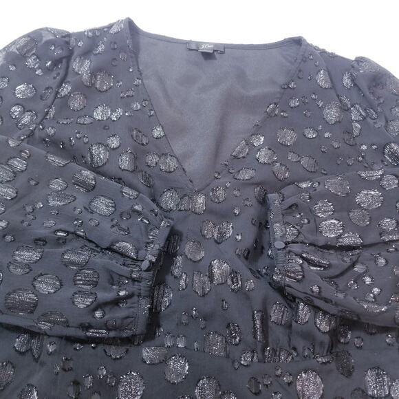 J. Crew Black Polka Metallic Dot Jacquard Blouse V-Neckline Tie Waist - Picture 11 of 13